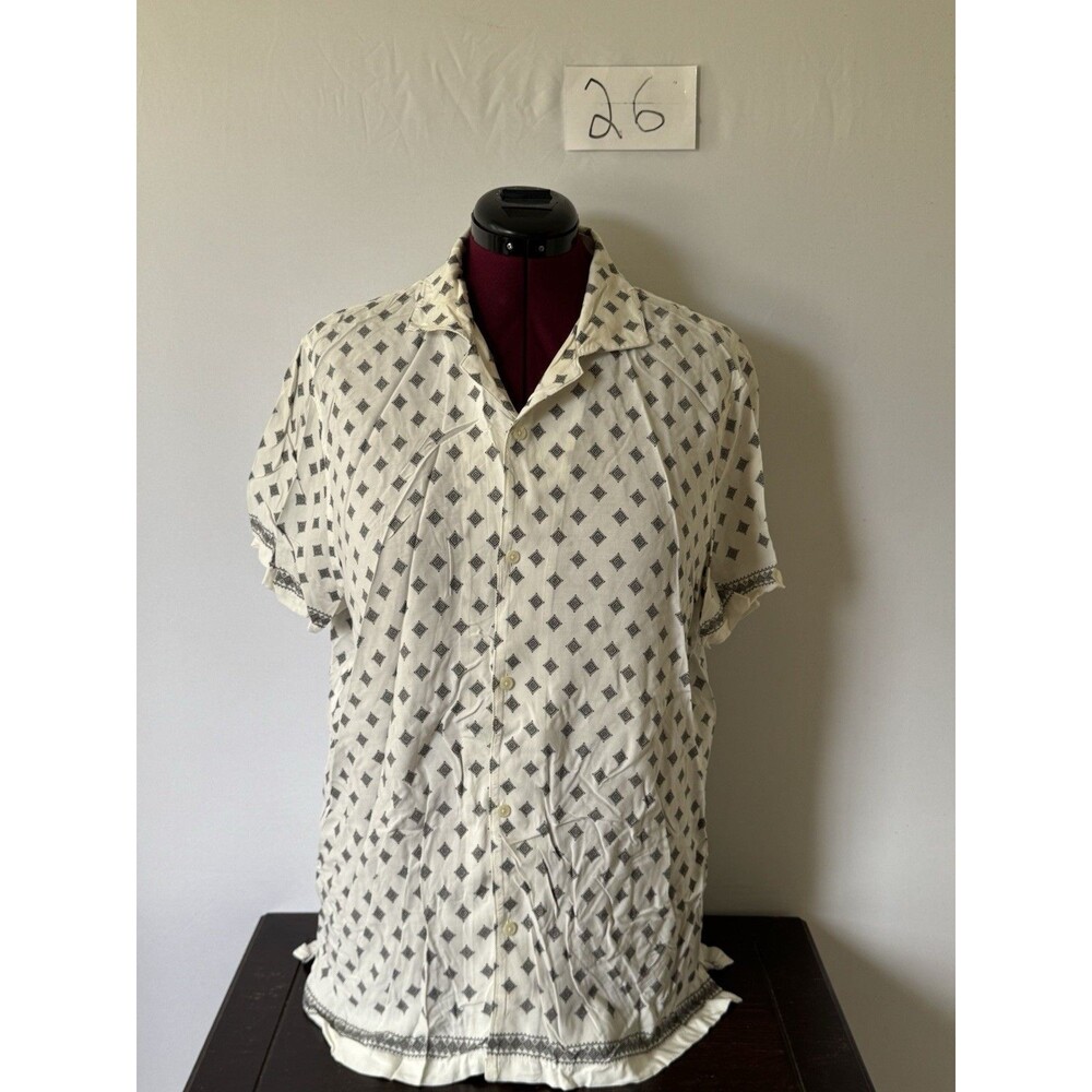 Abercrombie & Fitch Mens XL Camp Shirt Cream Geometric Button Up Short Sleeve